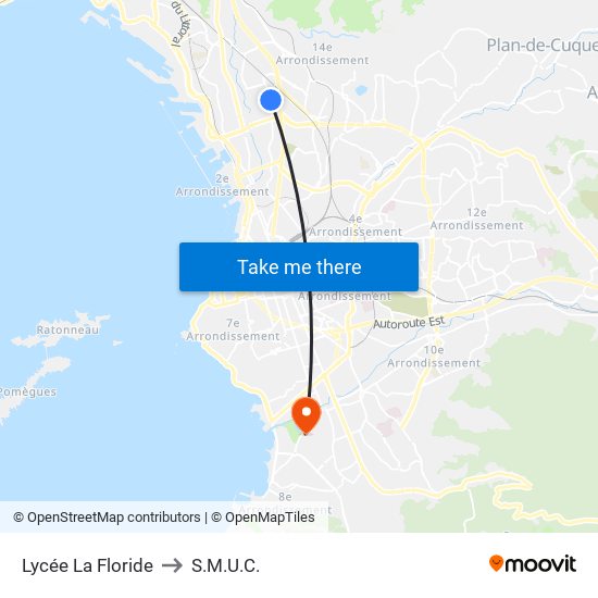 Lycée La Floride to S.M.U.C. map