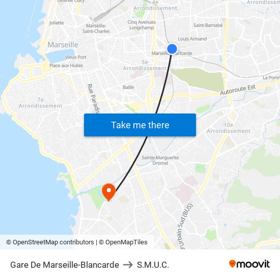 Gare De Marseille-Blancarde to S.M.U.C. map