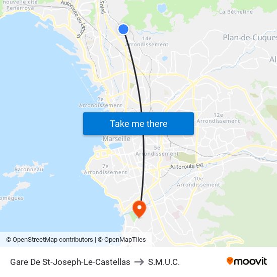 Gare De St-Joseph-Le-Castellas to S.M.U.C. map