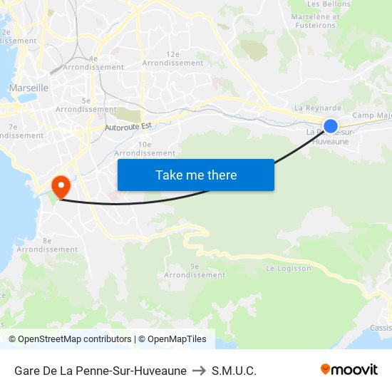 Gare De La Penne-Sur-Huveaune to S.M.U.C. map