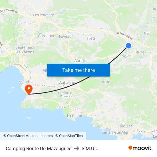 Camping Route De Mazaugues to S.M.U.C. map