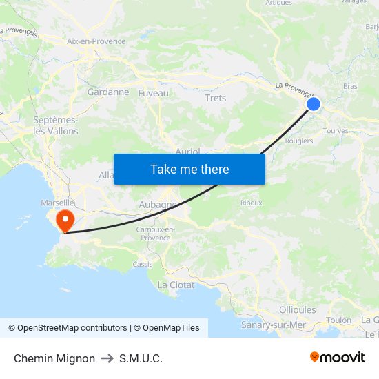 Chemin Mignon to S.M.U.C. map