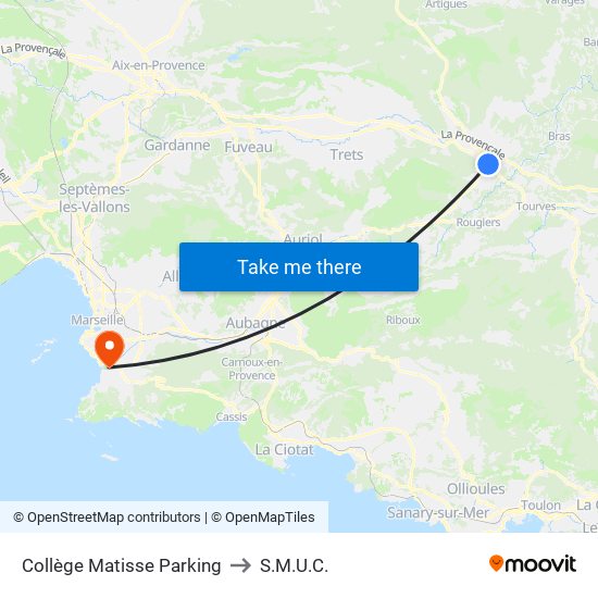 Collège Matisse Parking to S.M.U.C. map