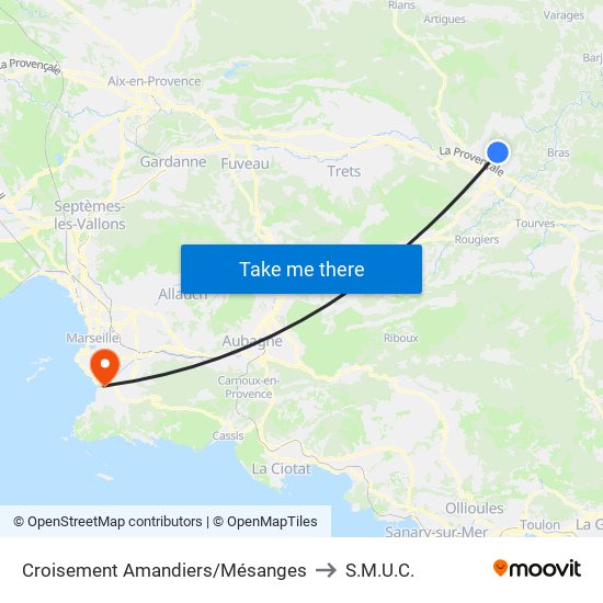 Croisement Amandiers/Mésanges to S.M.U.C. map