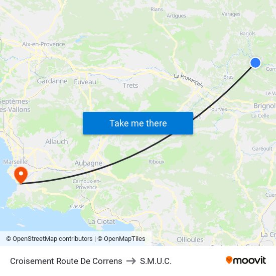 Croisement Route De Correns to S.M.U.C. map