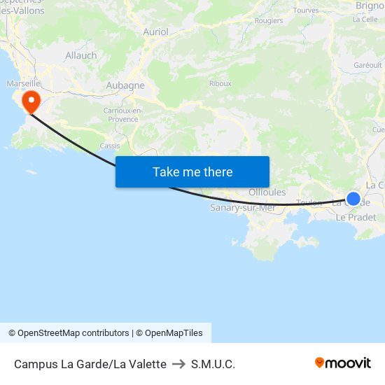 Campus La Garde/La Valette to S.M.U.C. map