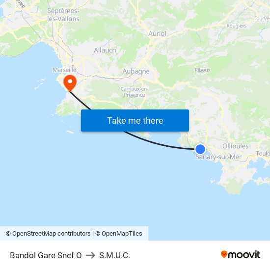 Bandol Gare Sncf O to S.M.U.C. map