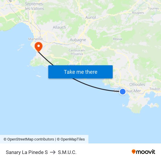 Sanary La Pinede S to S.M.U.C. map