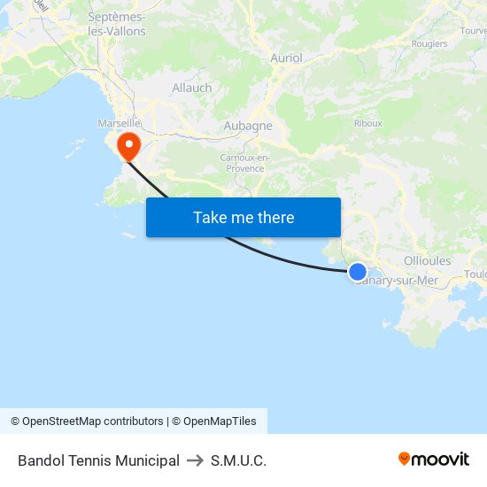 Bandol Tennis Municipal to S.M.U.C. map