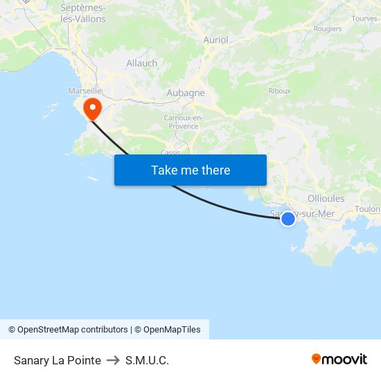 Sanary La Pointe to S.M.U.C. map