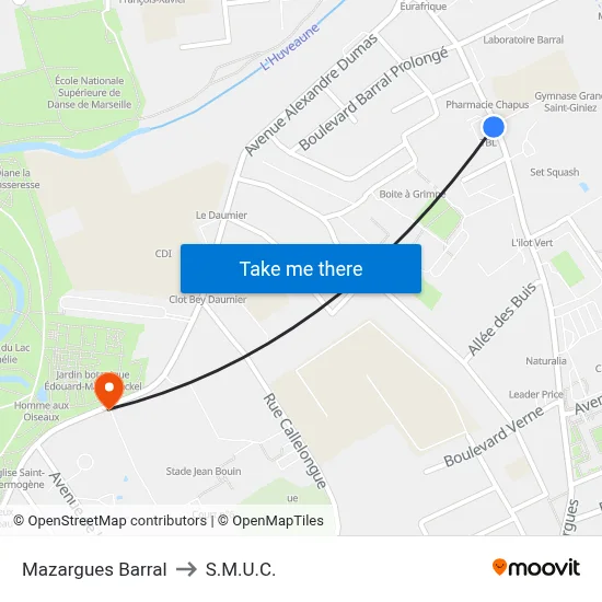 Mazargues Barral to S.M.U.C. map