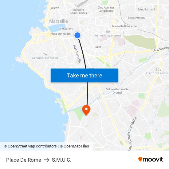 Place De Rome to S.M.U.C. map