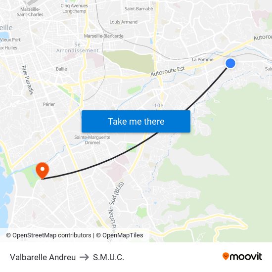 Valbarelle Andreu to S.M.U.C. map