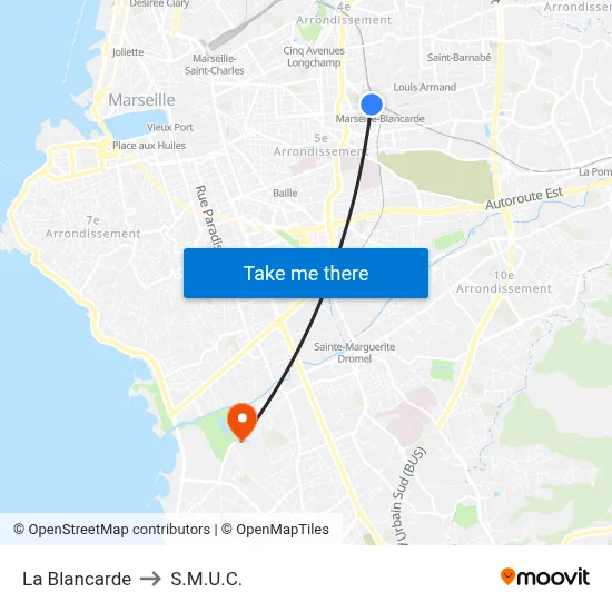La Blancarde to S.M.U.C. map