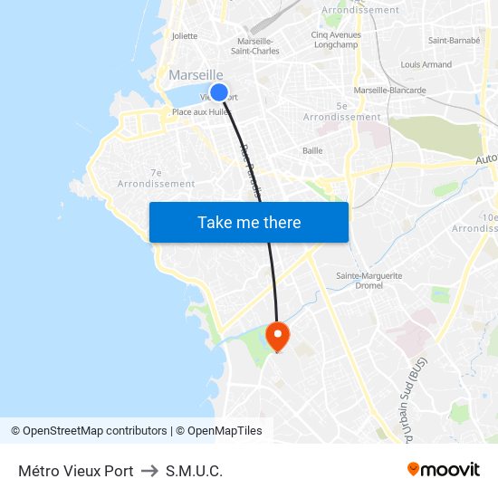 Métro Vieux Port to S.M.U.C. map