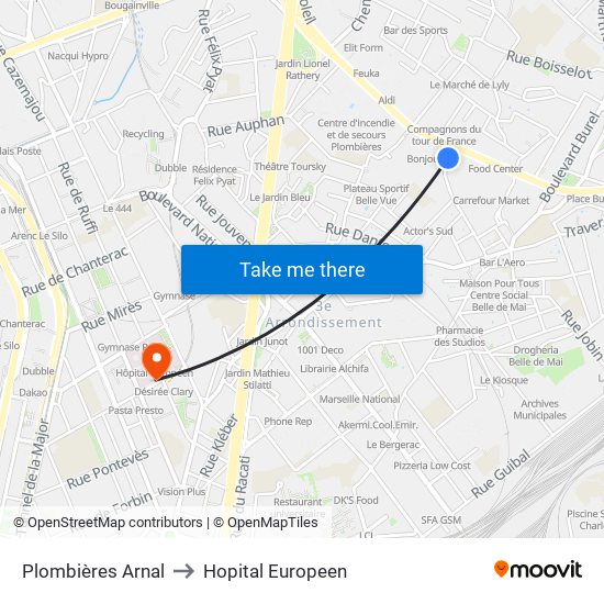 Plombières Arnal to Hopital Europeen map