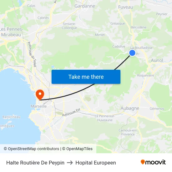 Halte Routière De Peypin to Hopital Europeen map