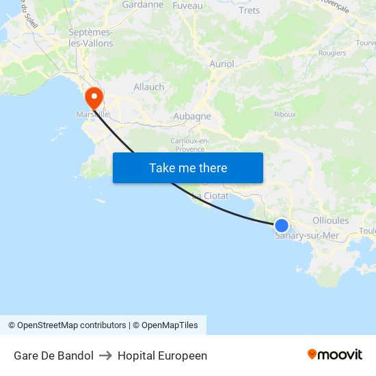 Gare De Bandol to Hopital Europeen map