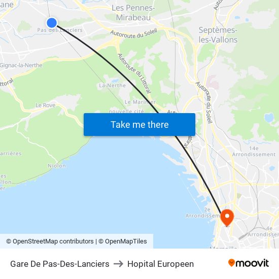 Gare De Pas-Des-Lanciers to Hopital Europeen map