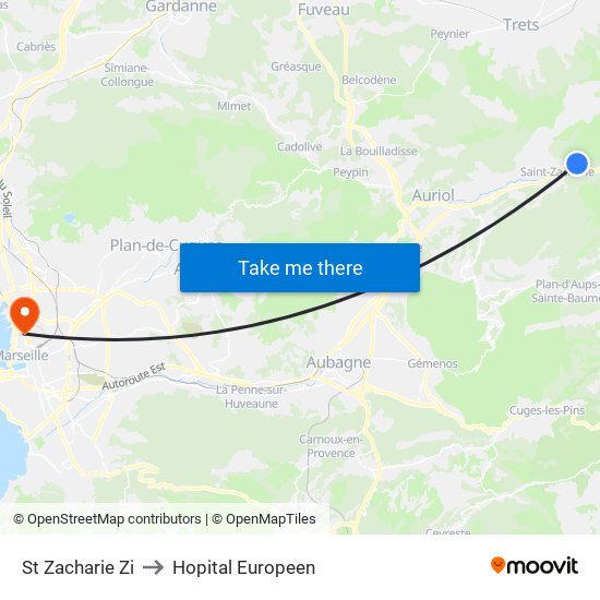 St Zacharie Zi to Hopital Europeen map