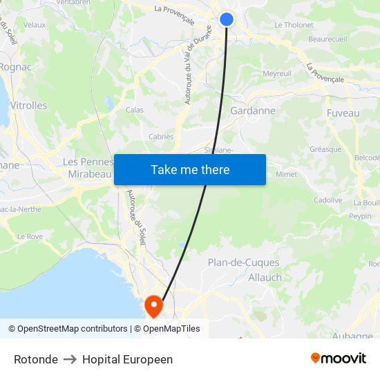 Rotonde to Hopital Europeen map