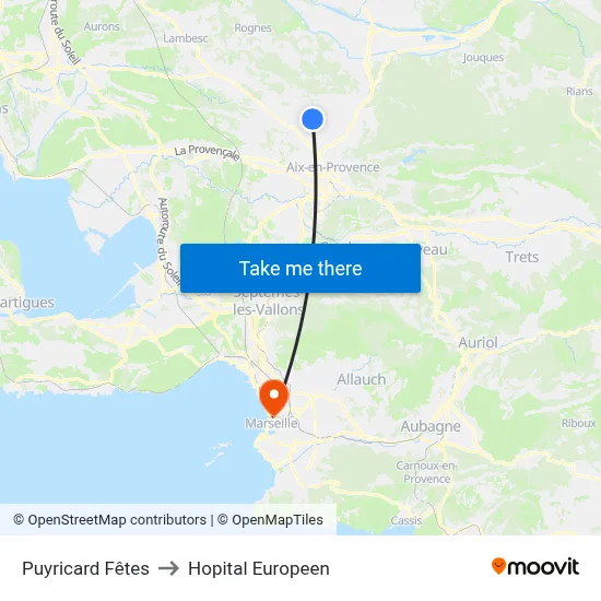 Puyricard Fêtes to Hopital Europeen map