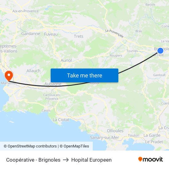 Coopérative - Brignoles to Hopital Europeen map