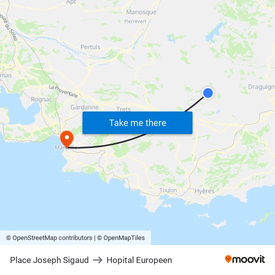 Place Joseph Sigaud to Hopital Europeen map