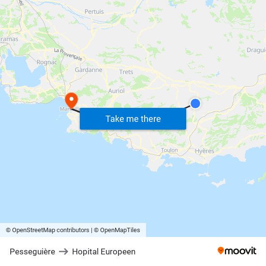Pesseguière to Hopital Europeen map