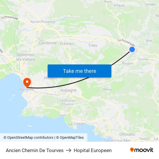 Ancien Chemin De Tourves to Hopital Europeen map