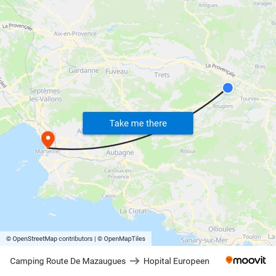 Camping Route De Mazaugues to Hopital Europeen map