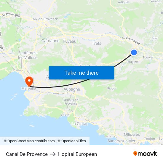 Canal De Provence to Hopital Europeen map