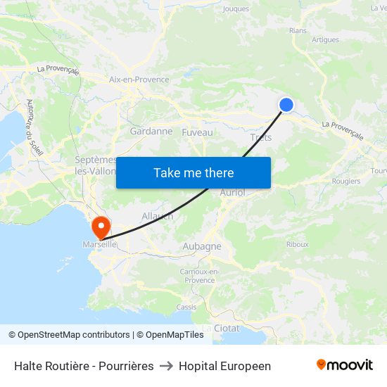 Halte Routière - Pourrières to Hopital Europeen map