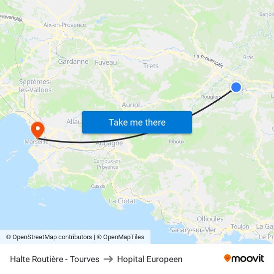 Halte Routière - Tourves to Hopital Europeen map