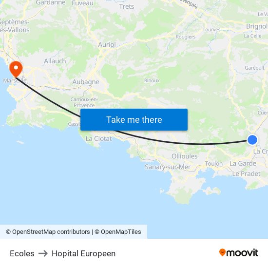 Ecoles to Hopital Europeen map