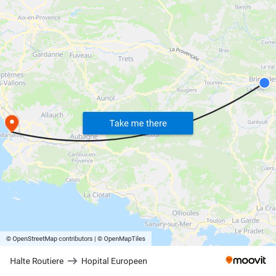 Halte Routiere to Hopital Europeen map