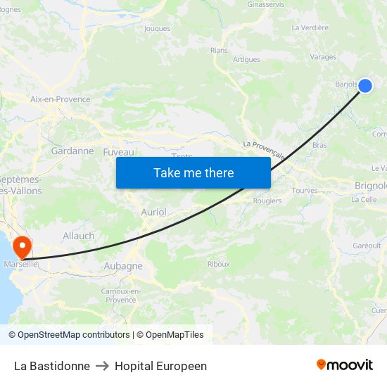 La Bastidonne to Hopital Europeen map