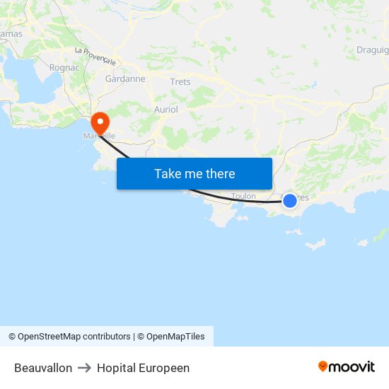 Beauvallon to Hopital Europeen map