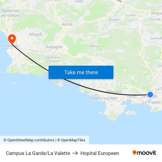 Campus La Garde/La Valette to Hopital Europeen map