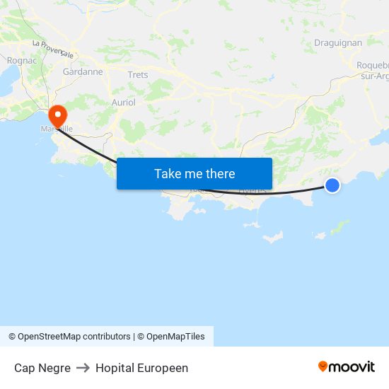 Cap Negre to Hopital Europeen map