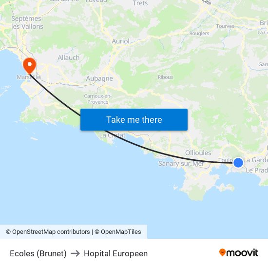 Ecoles (Brunet) to Hopital Europeen map