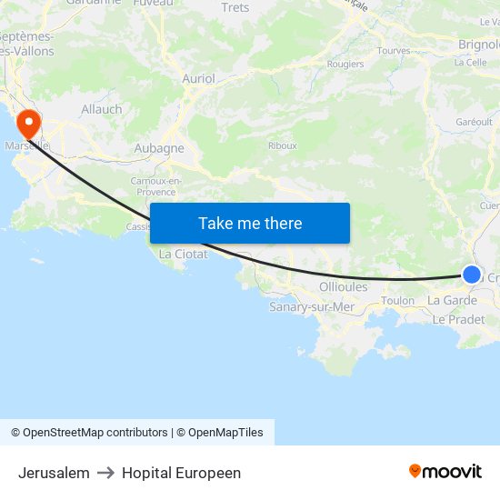 Jerusalem to Hopital Europeen map