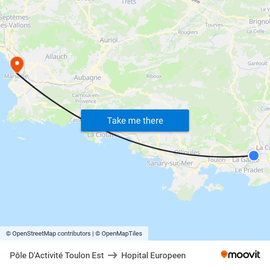 Pôle D'Activité Toulon Est to Hopital Europeen map