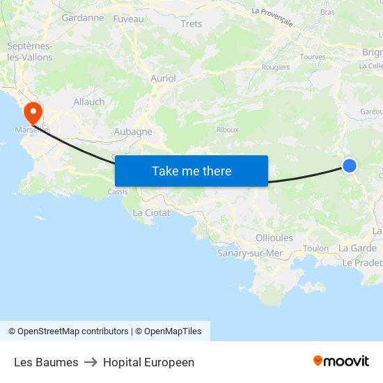 Les Baumes to Hopital Europeen map