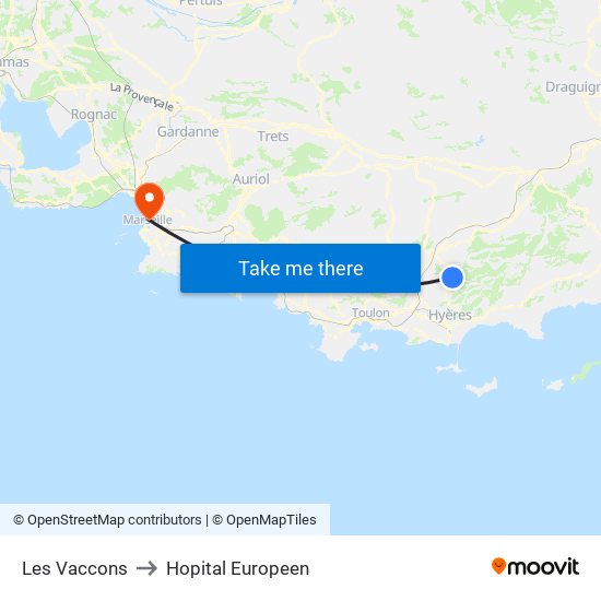 Les Vaccons to Hopital Europeen map