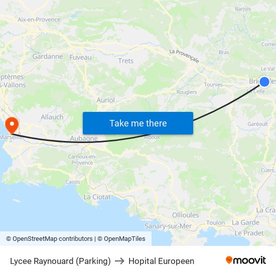 Lycee Raynouard to Hopital Europeen map