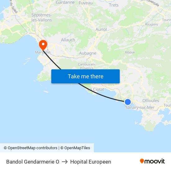 Bandol Gendarmerie O to Hopital Europeen map