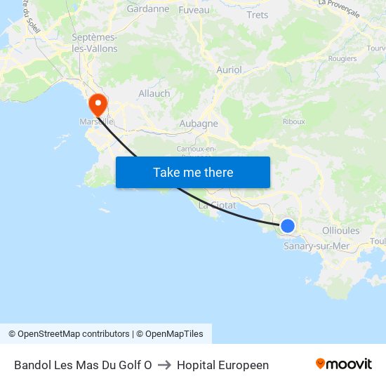 Bandol Les Mas Du Golf O to Hopital Europeen map