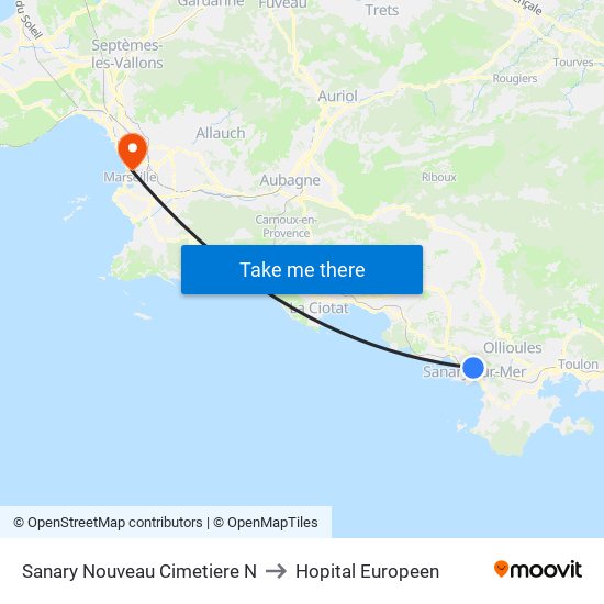 Sanary Nouveau Cimetiere N to Hopital Europeen map