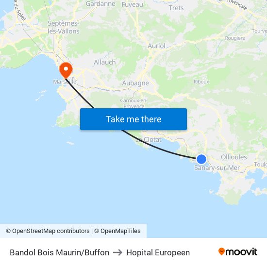 Bandol Bois Maurin/Buffon to Hopital Europeen map